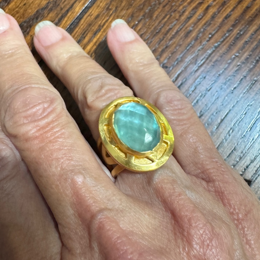 Green and Gold Statement Ring with Bold Design